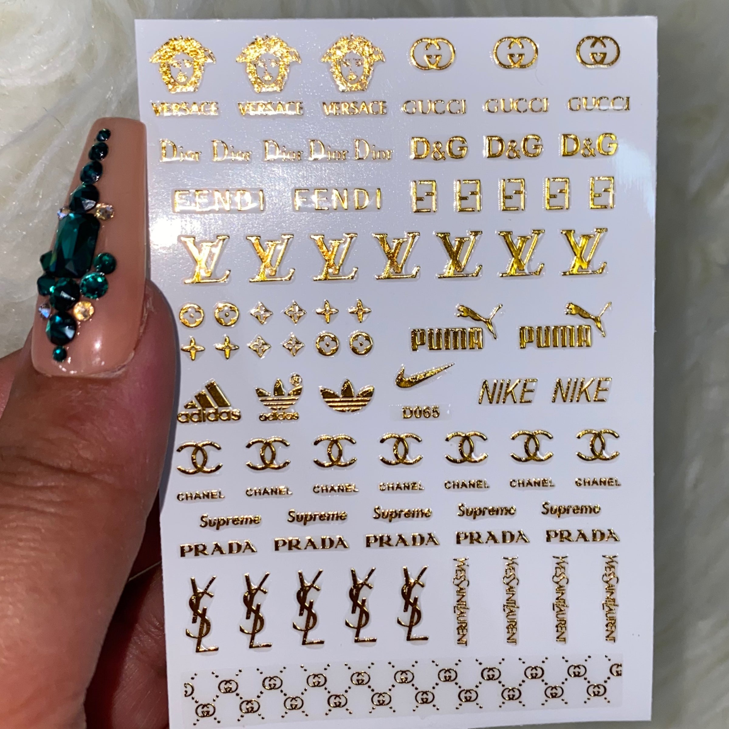 Luxury Nail Stickers Lv Gold Leaf Cotton Flowers Transfer Decals